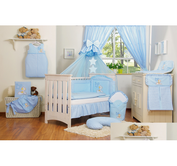 Conjunto de cama bebé  5 elementos urso estrela azul